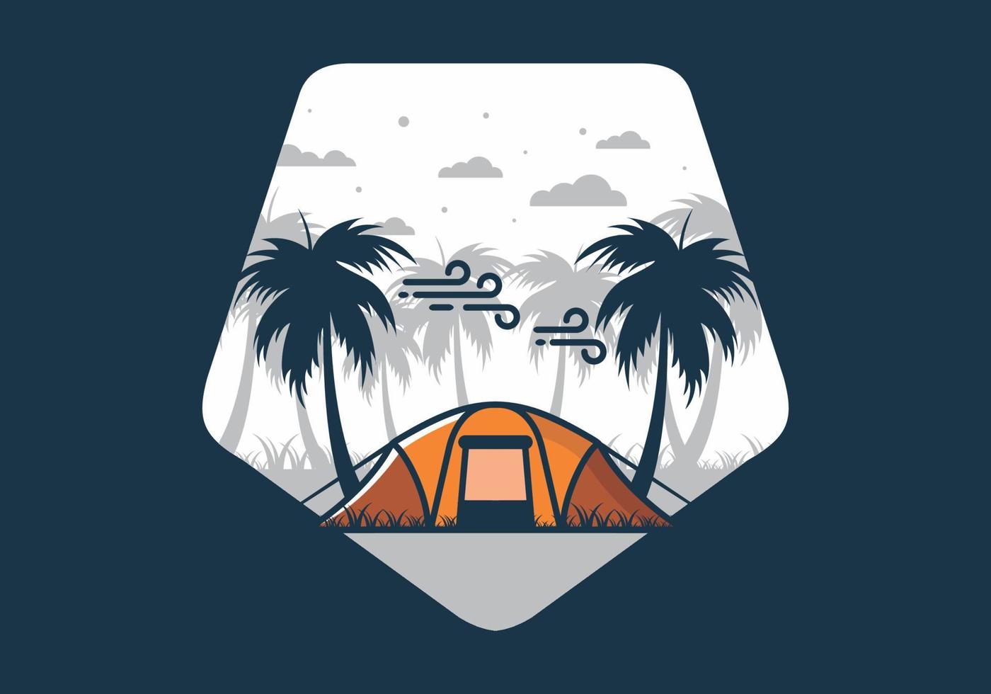 Stay in tent under coconut trees flat illustration vector