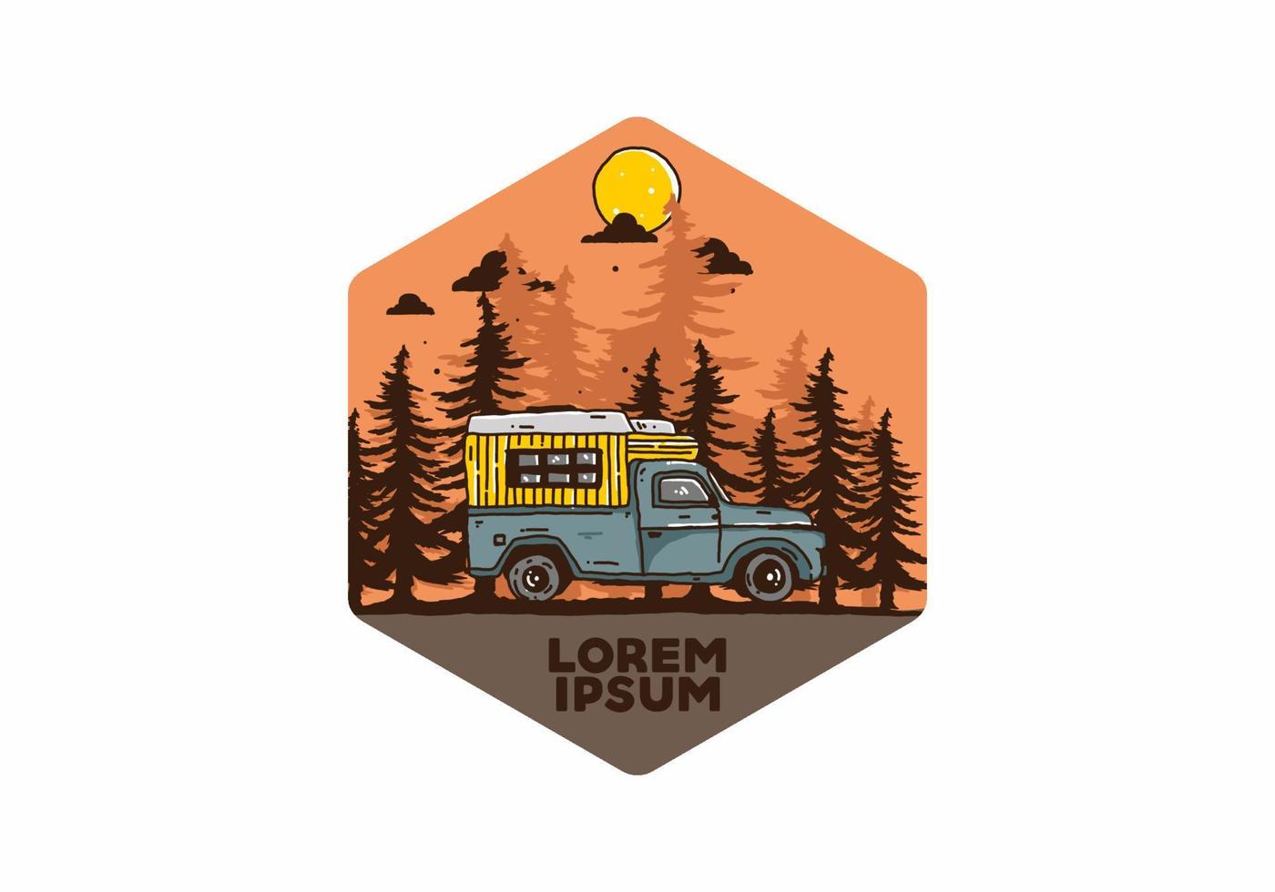 autocaravana de madera en la ilustración del bosque vector