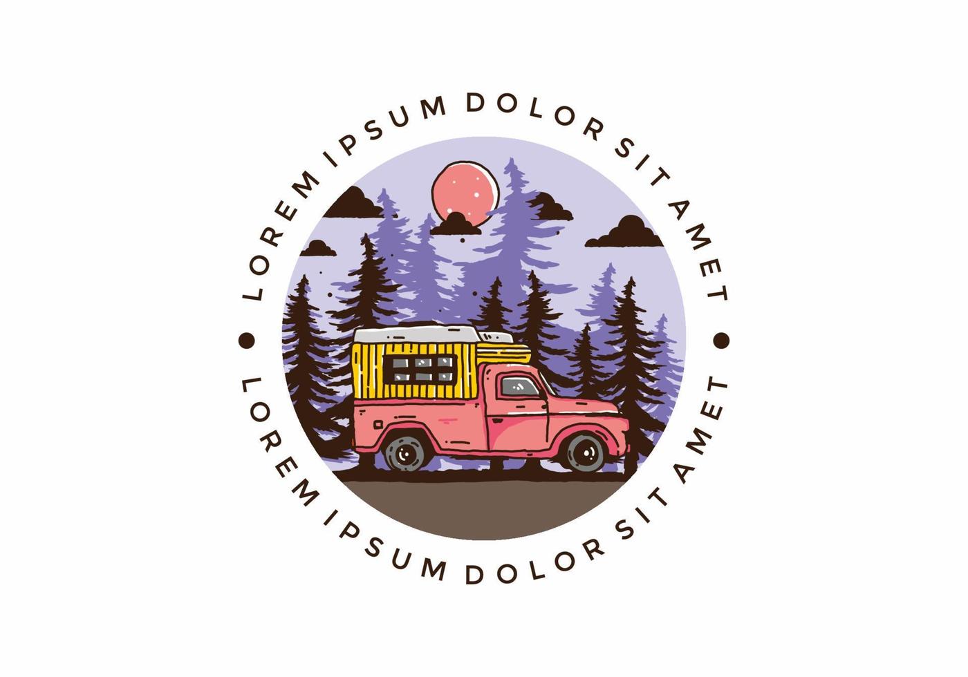 Wood campervan in the forest illustration vector