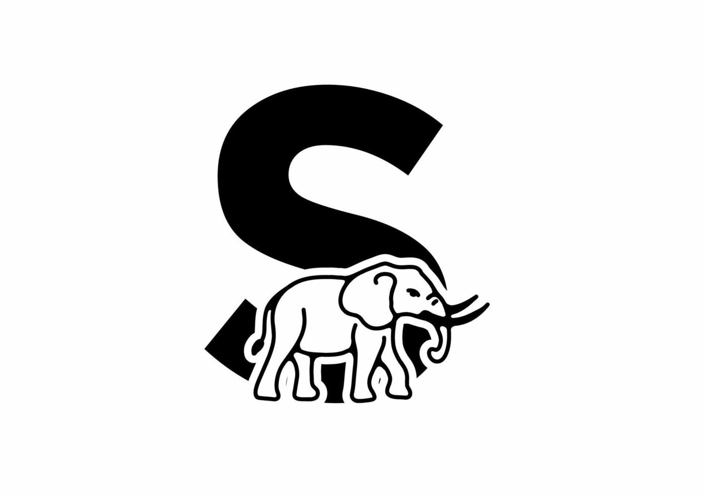 Initial letter S with elephant shape line art vector