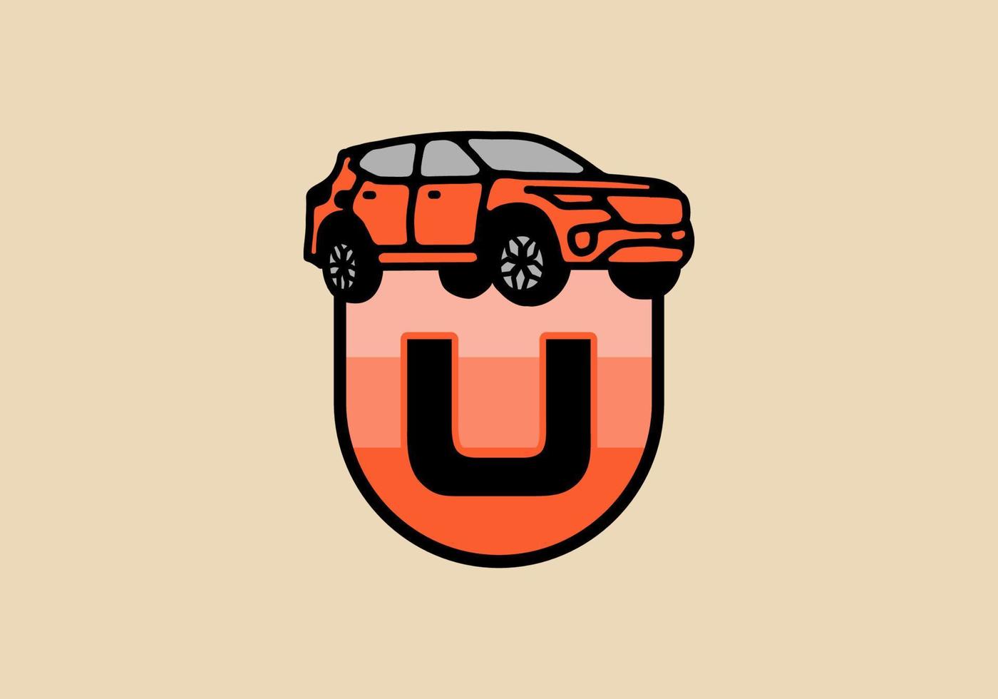 Line art illustration of car with U initial letter vector