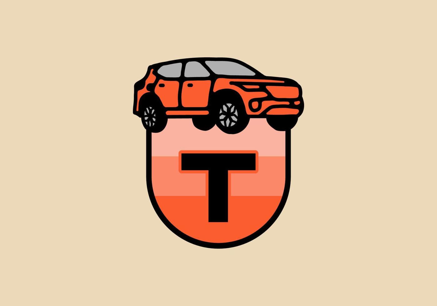 Line art illustration of car with T initial letter vector