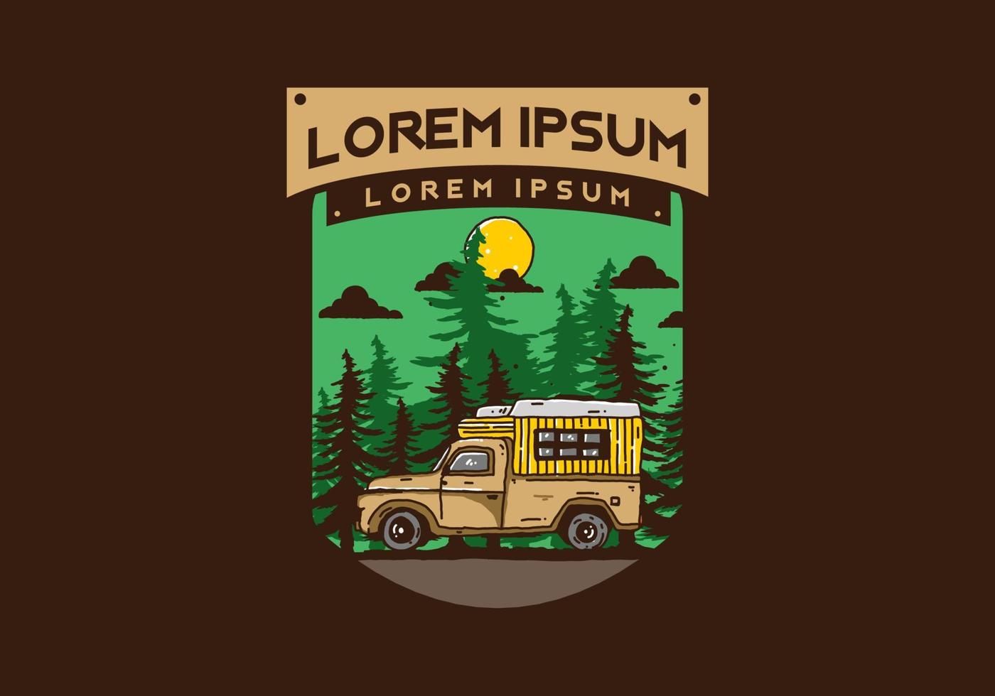 Wood campervan in the forest illustration vector