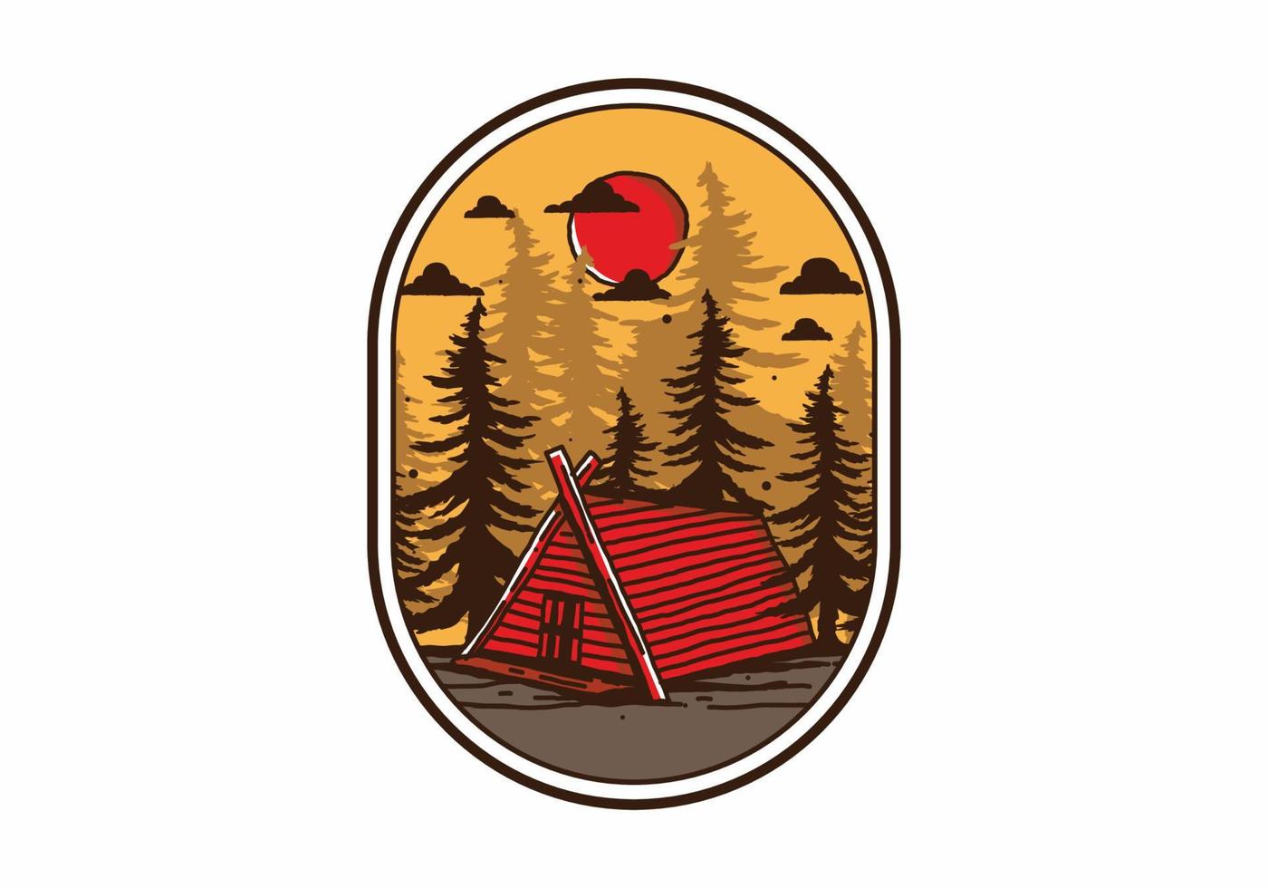 Wood cabin in the jungle illustration drawing vector