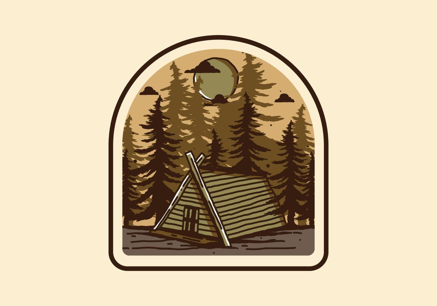 Wood cabin in the jungle illustration drawing vector