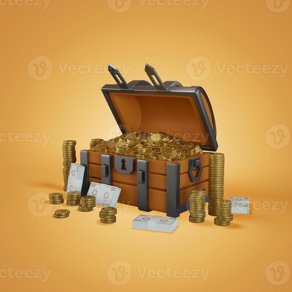 Medium crypto coin treasure box 3D, Render, illustration photo