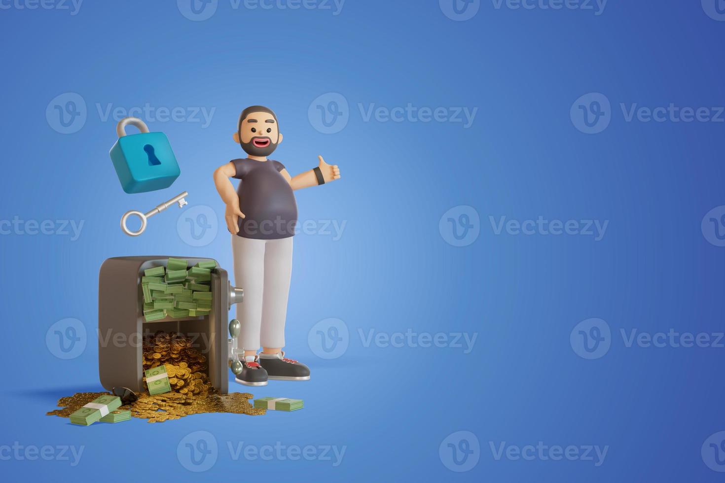 3D Render illustration men and safes keep crypto and bank lock photo