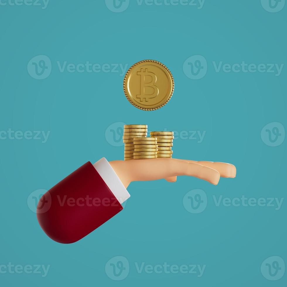 hands outstretched, there are crypto coins. 3D, Render, illustration photo