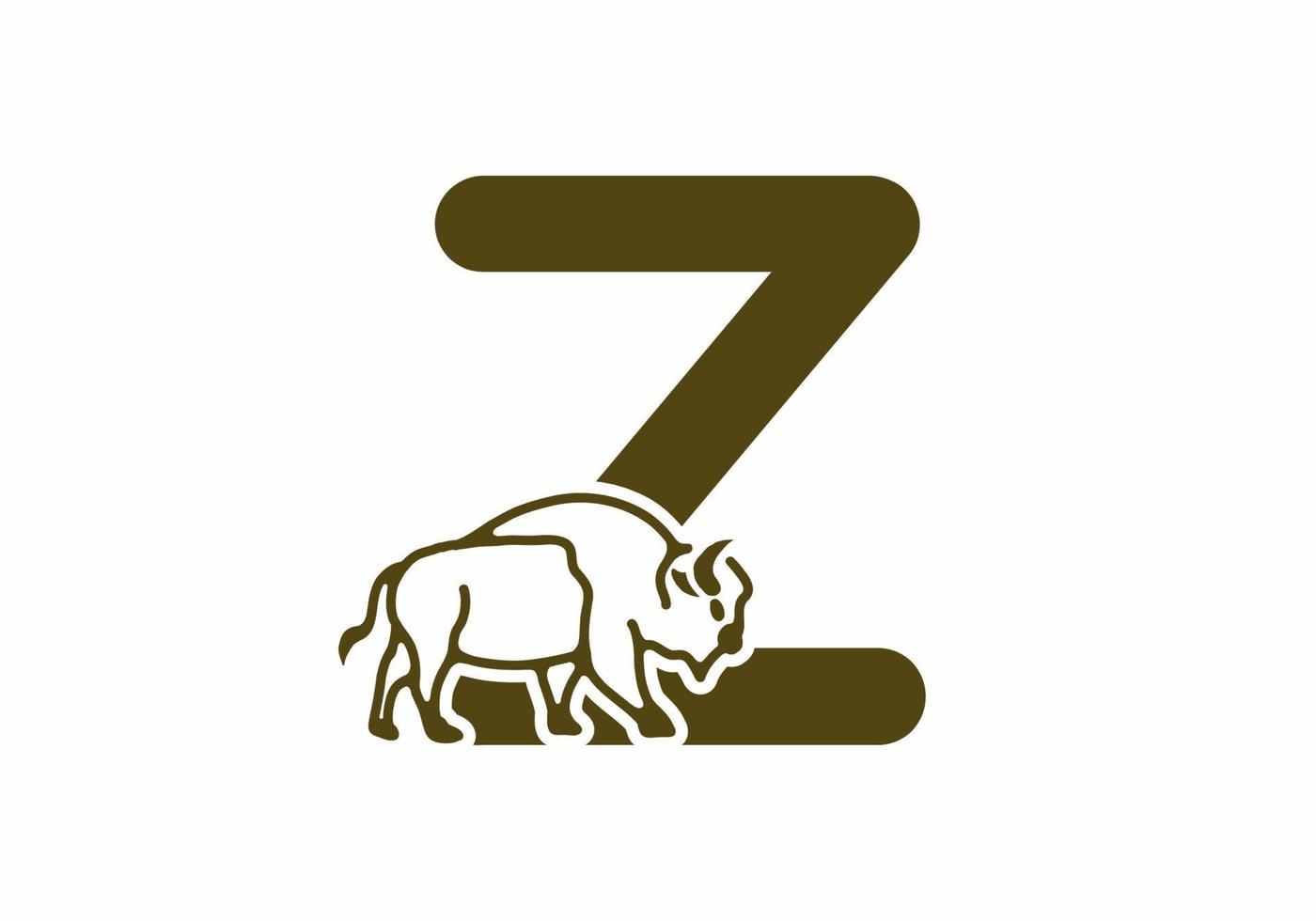 Initial letter Z with bison line art vector