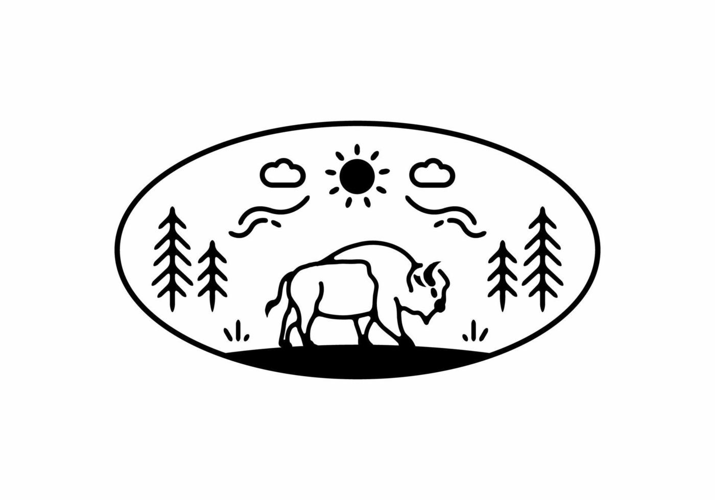 Line art illustration of bison vector