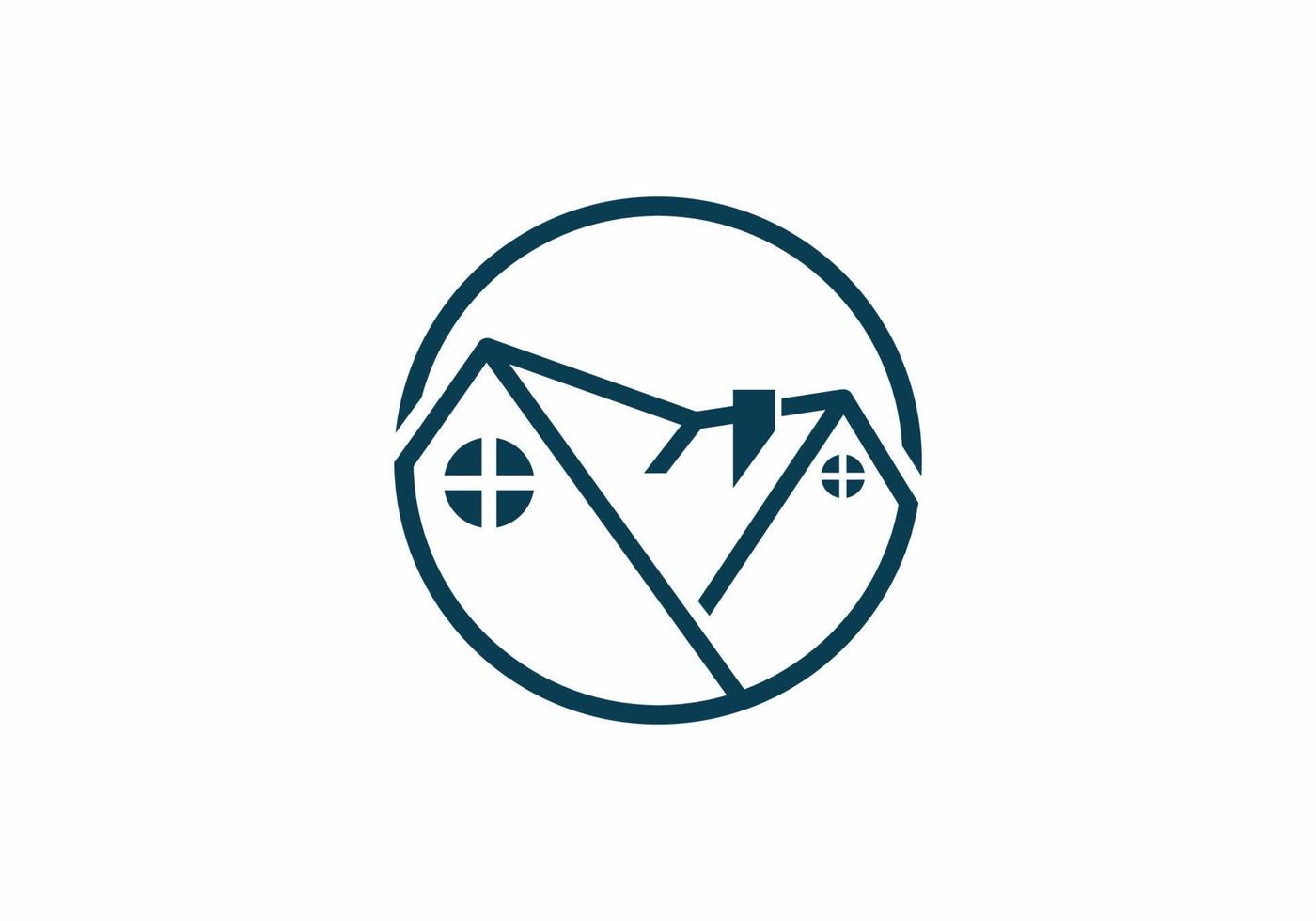 Line art house in circle logo vector