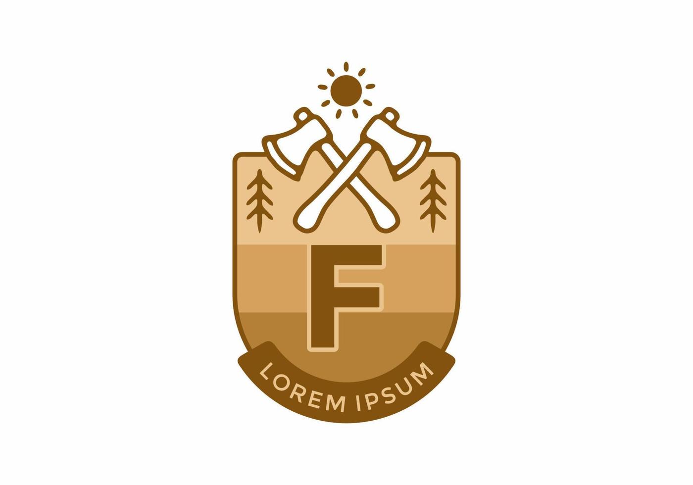 Line art illustration of camping ax with F initial letter vector