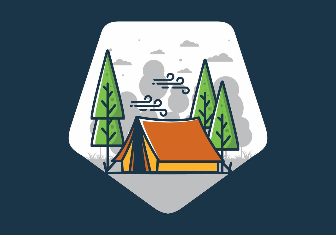 Big camping tent and pine trees illustration vector