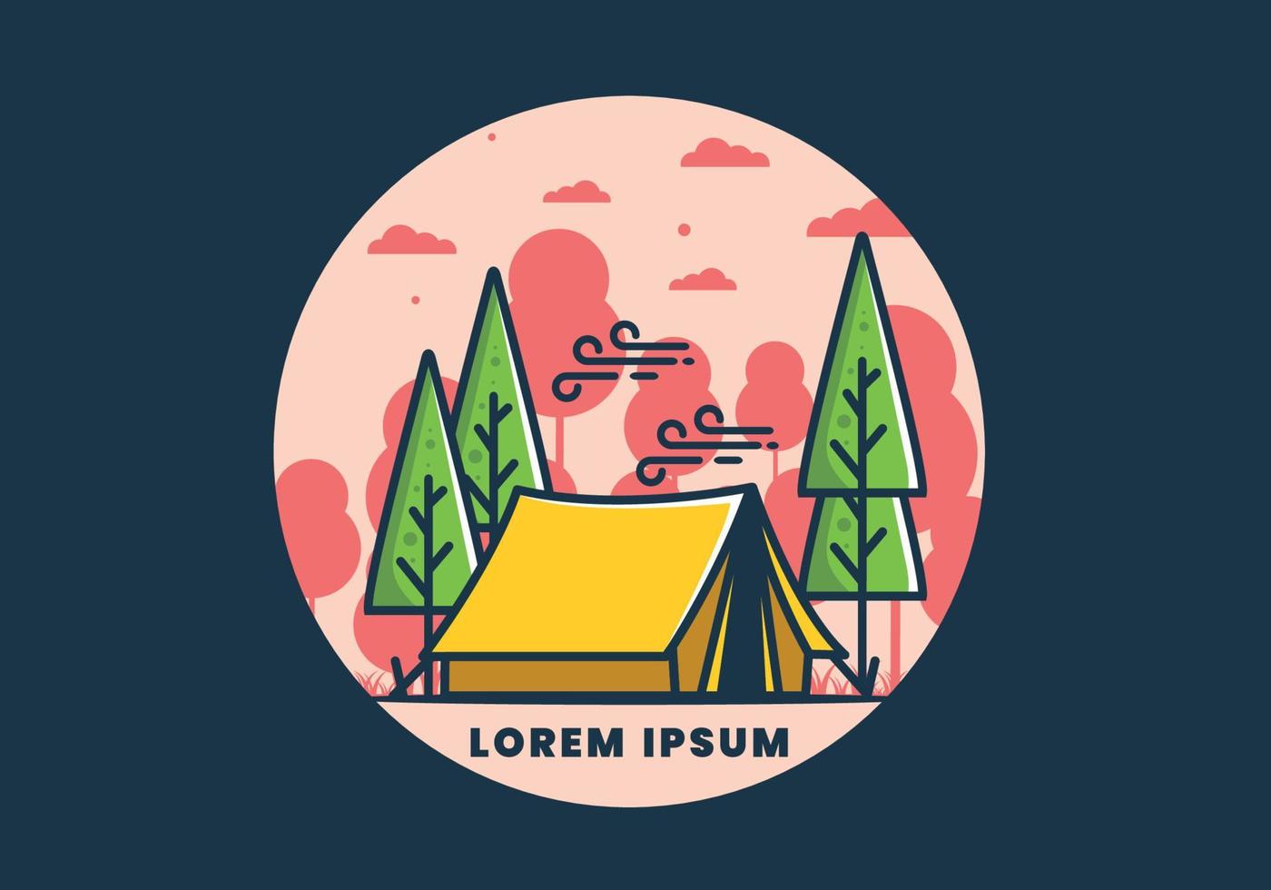 Big camping tent and pine trees illustration vector