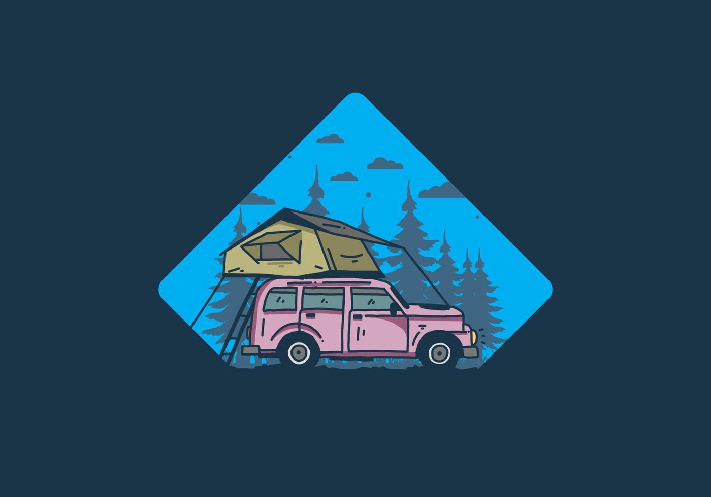 Camping on the roof of the car illustration vector