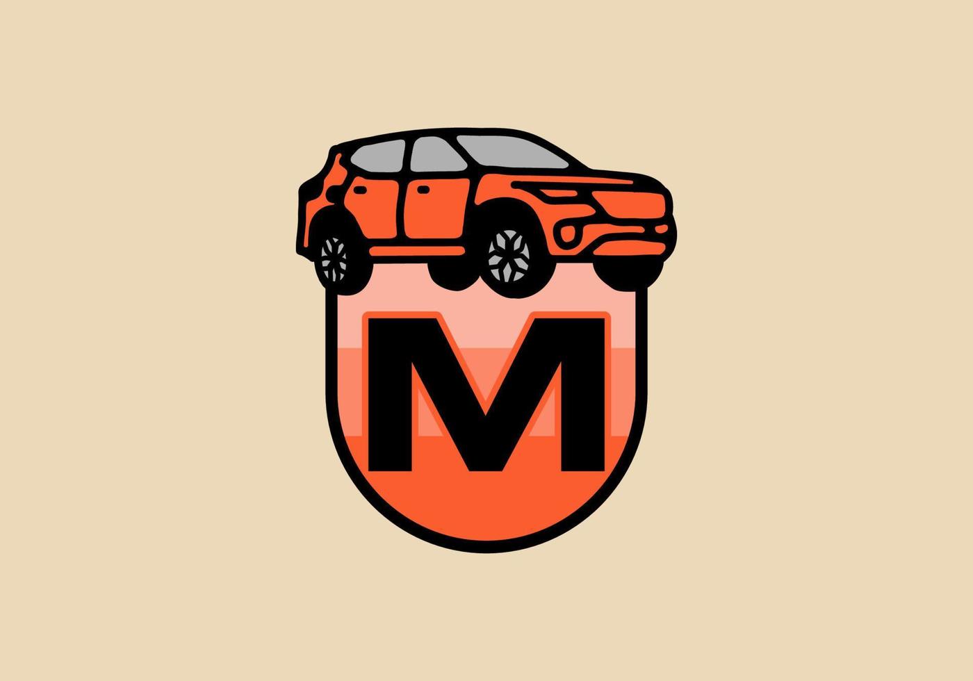 Line art illustration of car with M initial letter vector