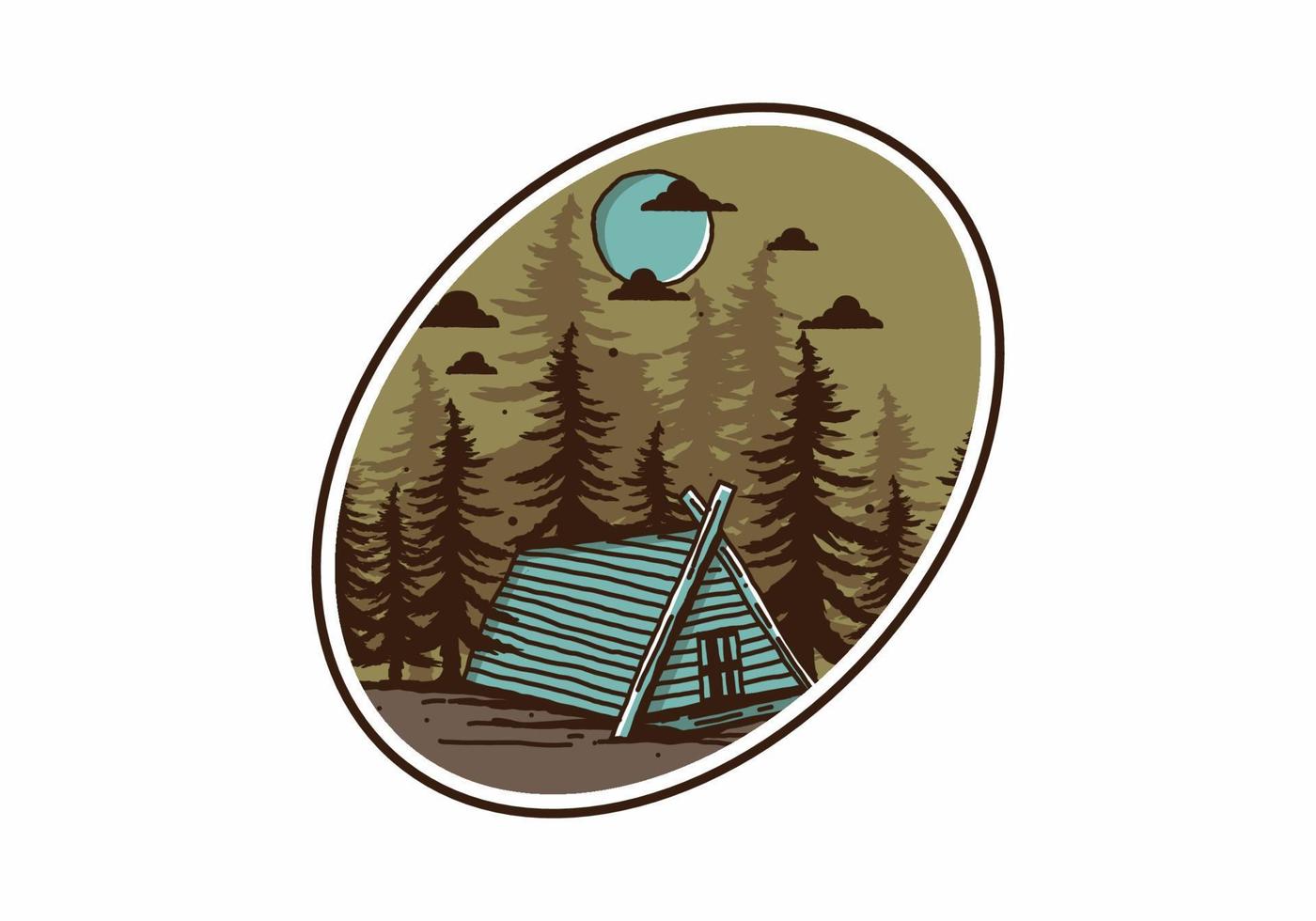 Wood cabin in the jungle illustration drawing vector