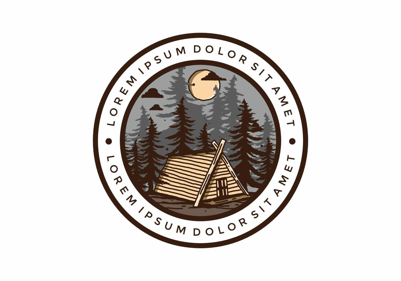 Wood cabin in the jungle illustration drawing vector