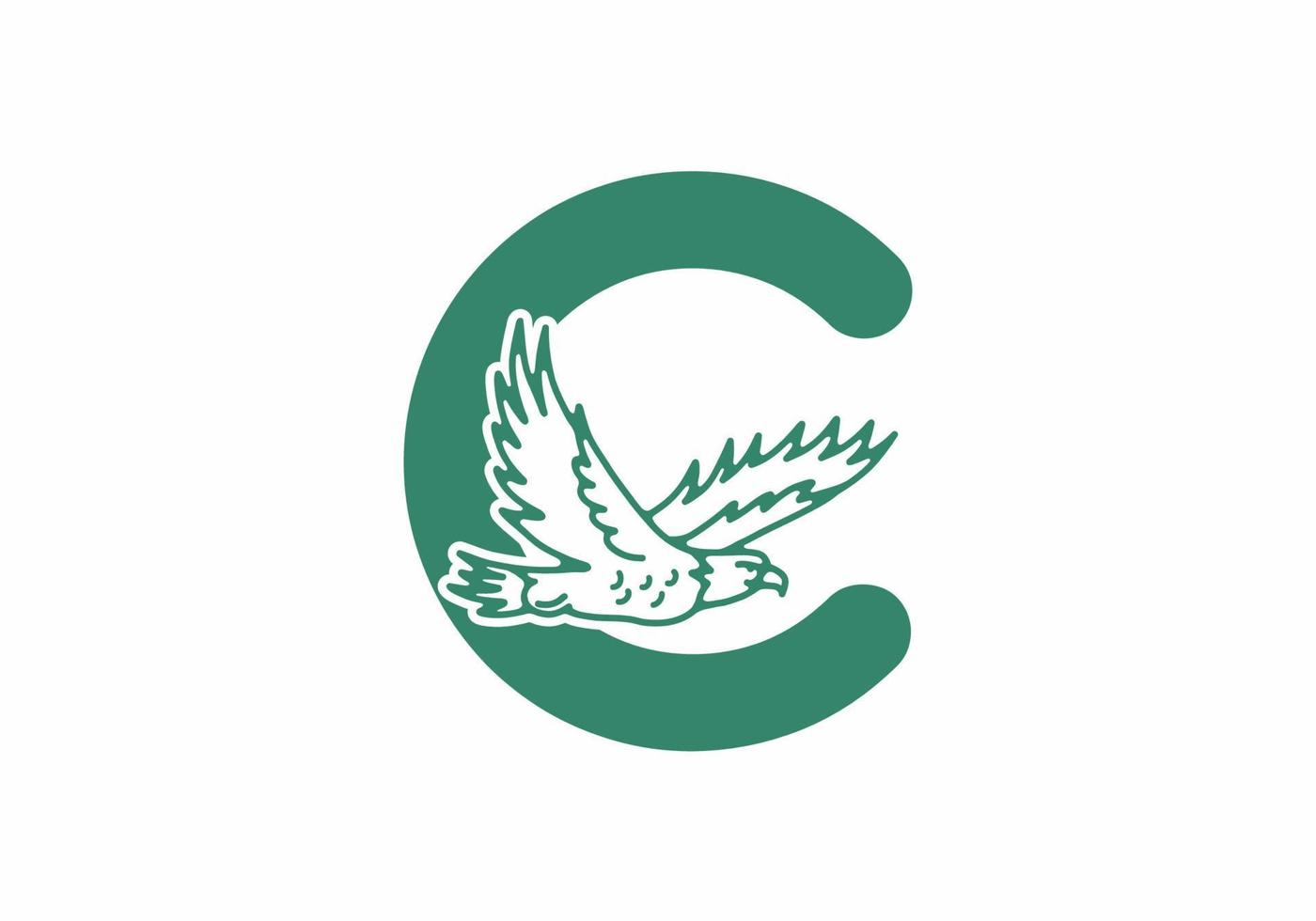Line art illustration of flying eagle with C initial letter vector