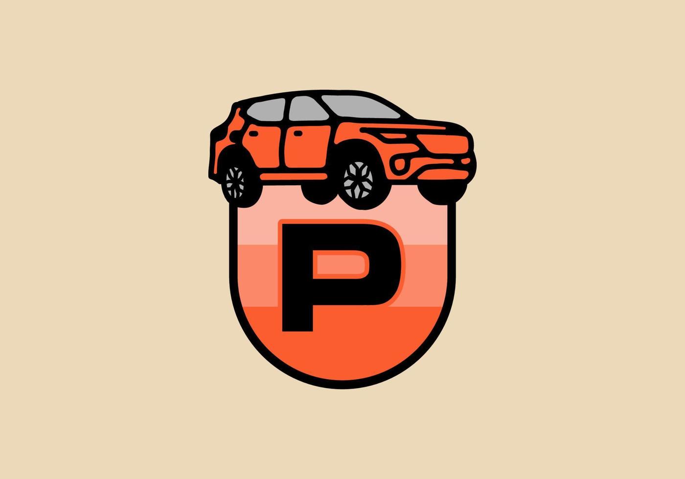 Line art illustration of car with P initial letter vector