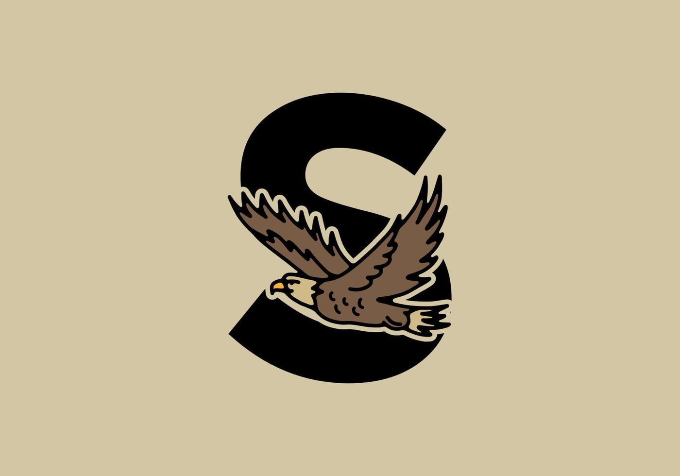 Line art illustration of flying eagle with S initial letter vector