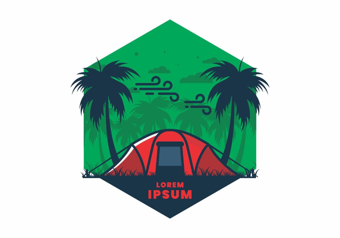 Stay in tent under coconut trees flat illustration vector