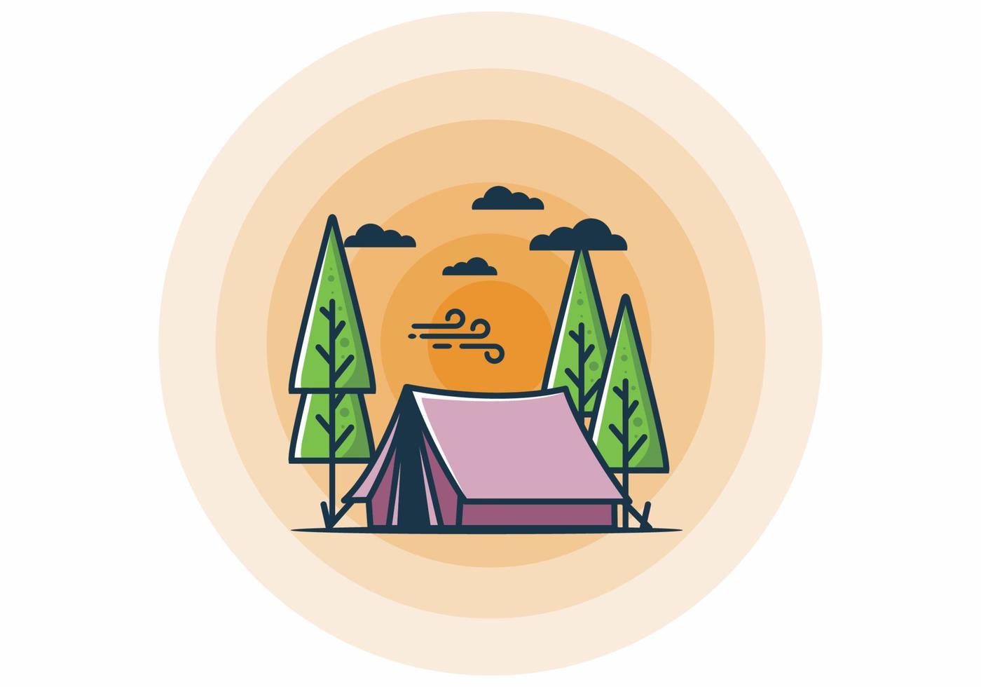 Big camping tent and pine trees illustration vector