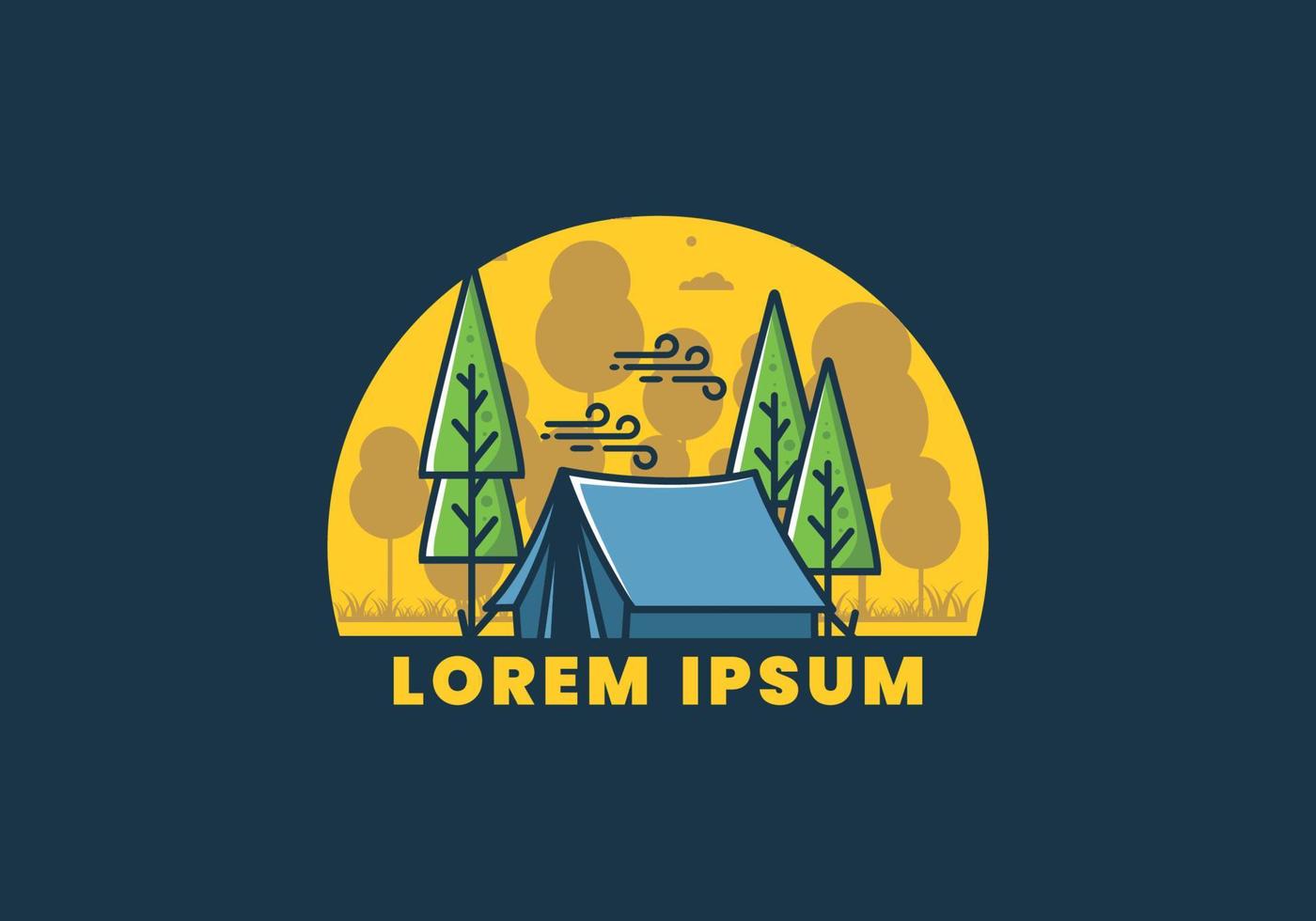 Big camping tent and pine trees illustration vector