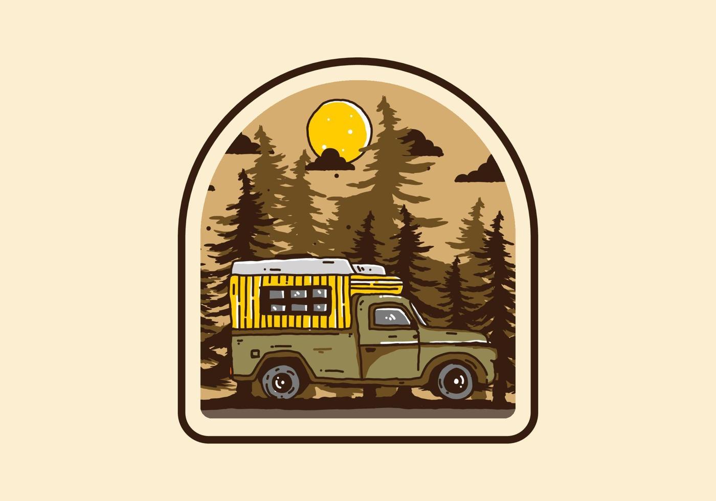 autocaravana de madera en la ilustración del bosque vector