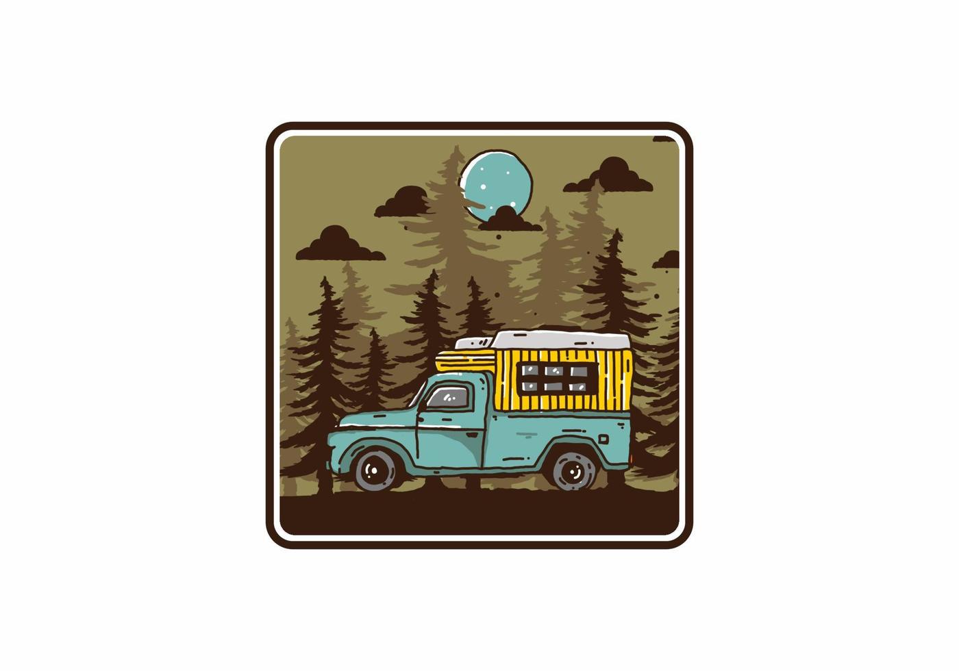 autocaravana de madera en la ilustración del bosque vector