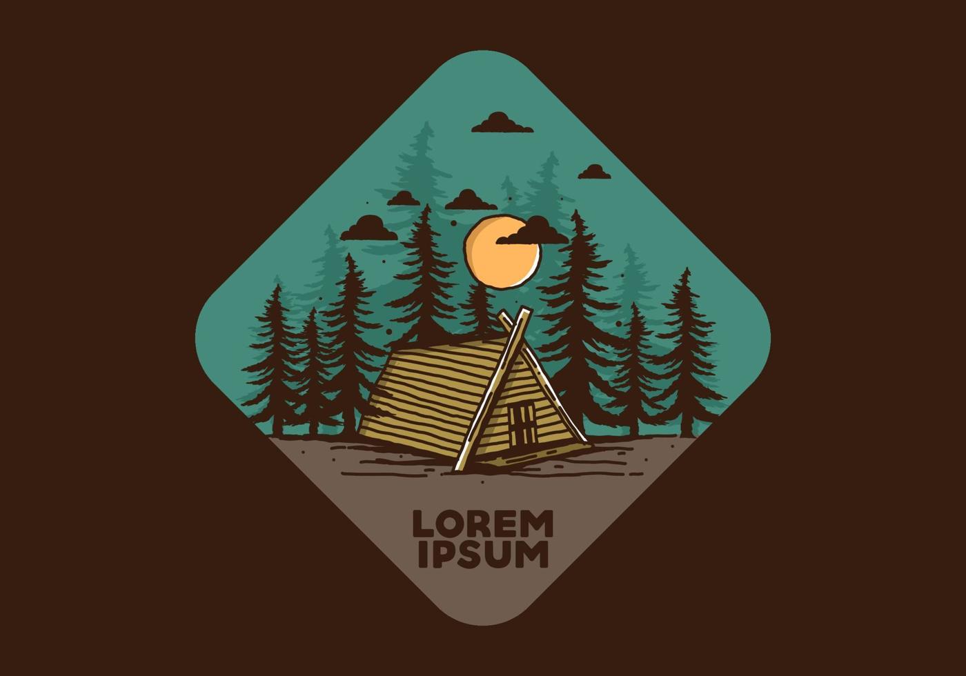 Wood cabin in the jungle illustration drawing vector