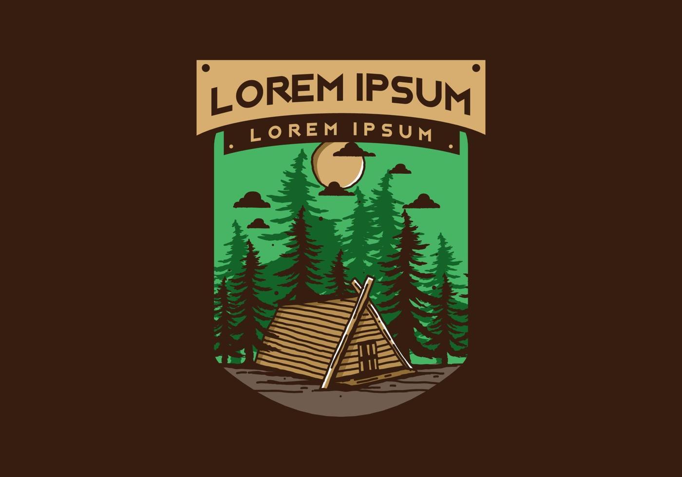 Wood cabin in the jungle illustration drawing vector
