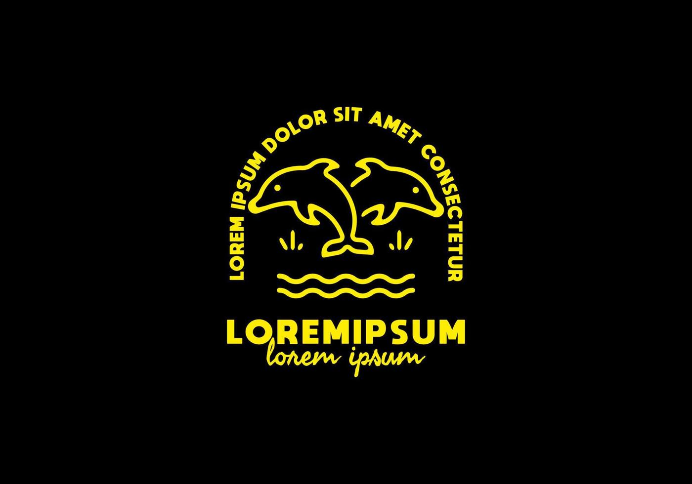 Jumping dolphins line art with lorem ipsum text vector