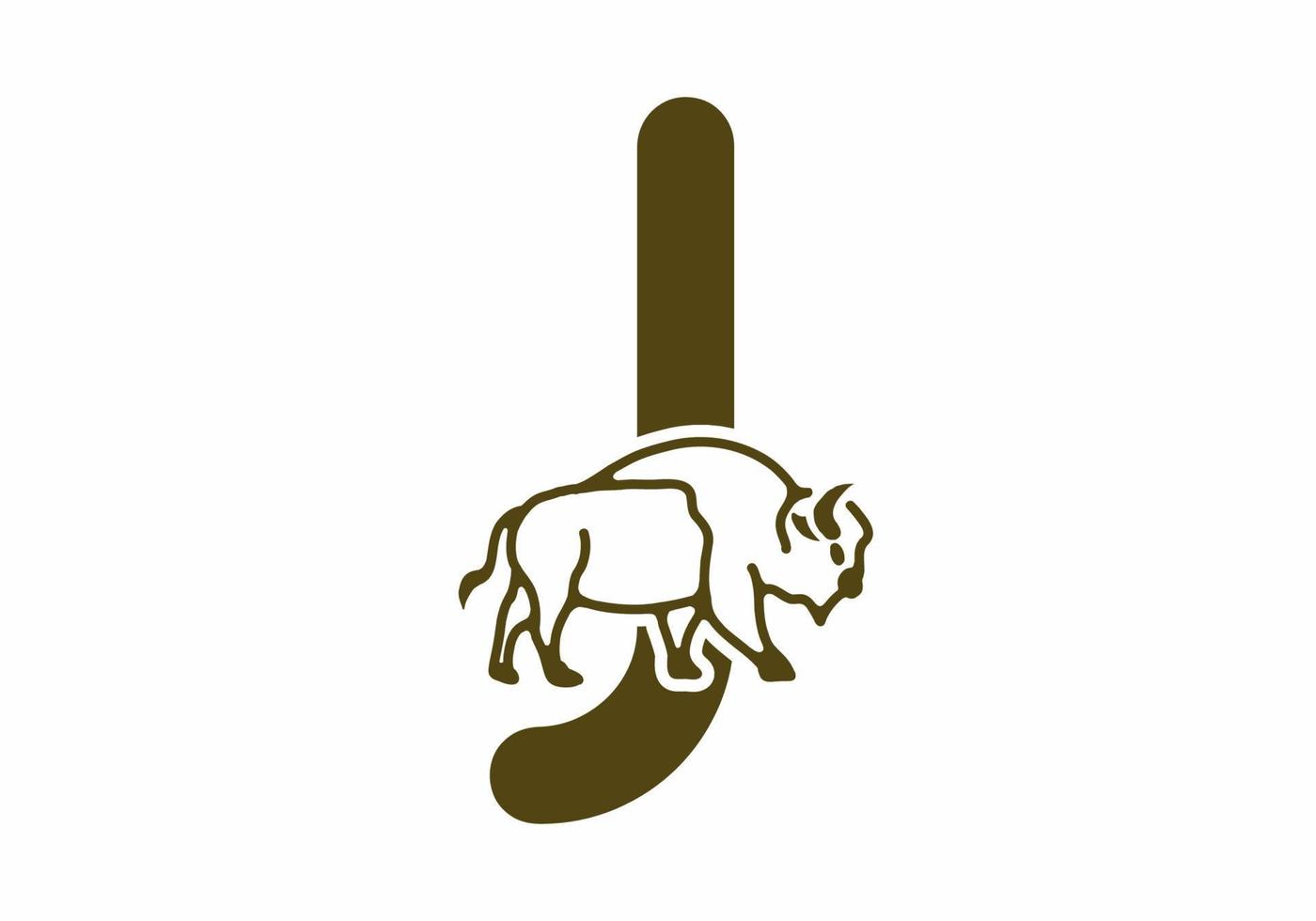 Initial letter J with bison line art vector