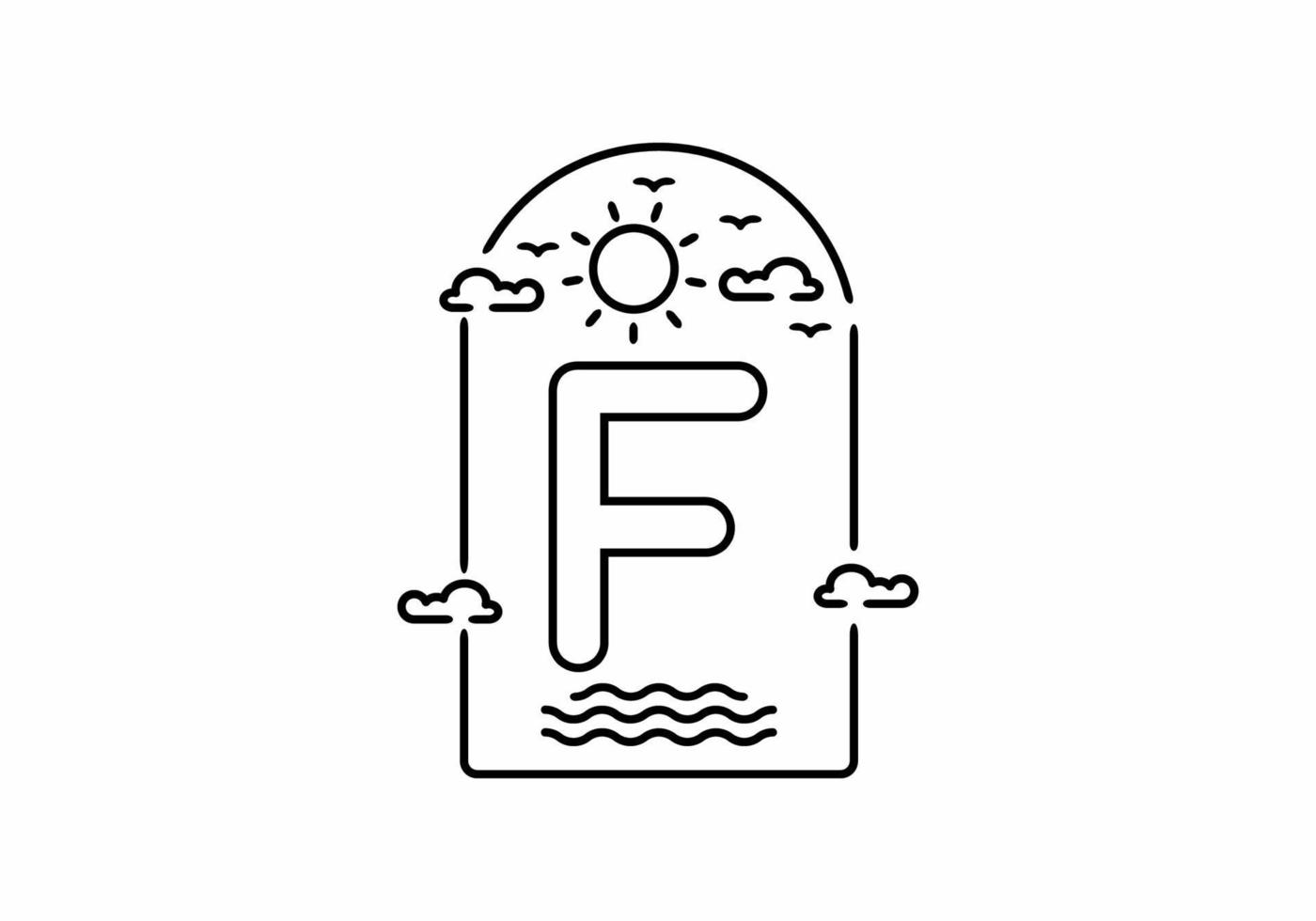 Line art illustration of beach with F initial name vector