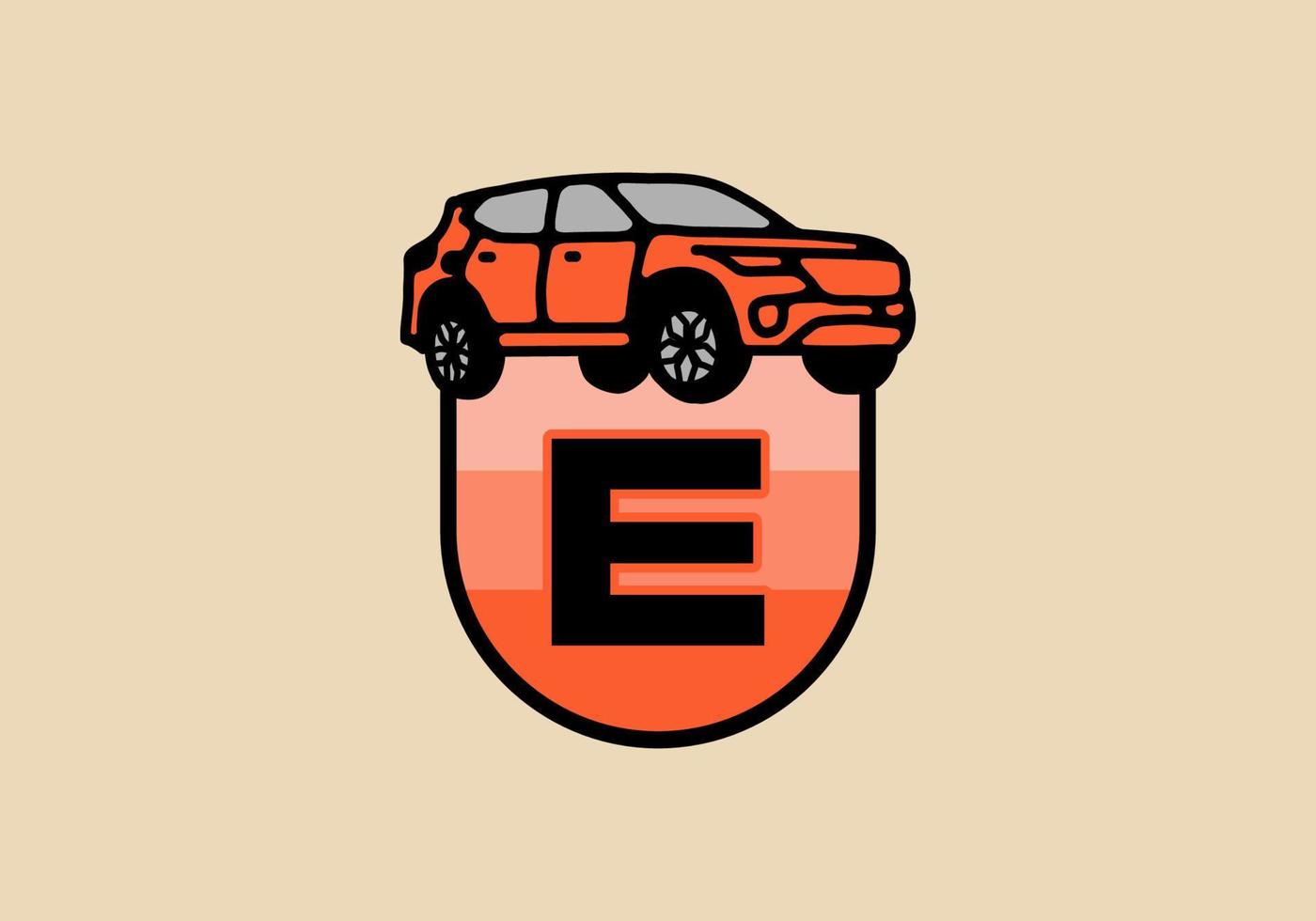 Line art illustration of car with E initial letter vector