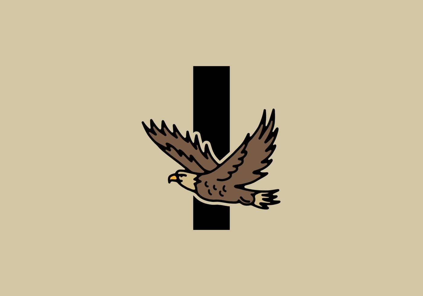 Line art illustration of flying eagle with I initial letter vector
