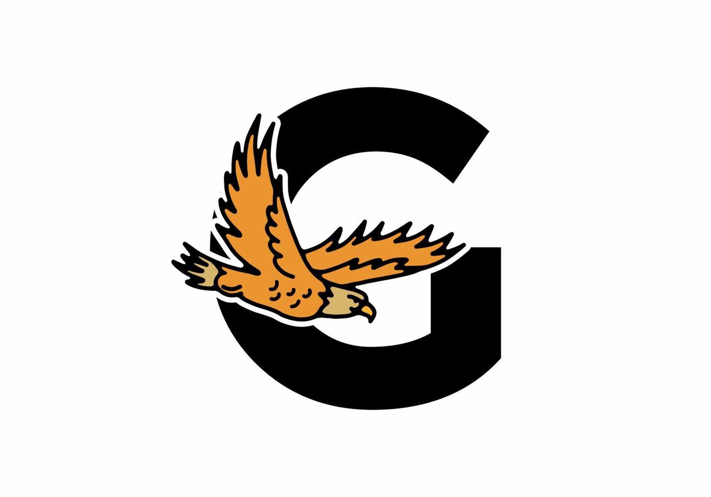 Line art illustration of flying eagle with G initial letter vector