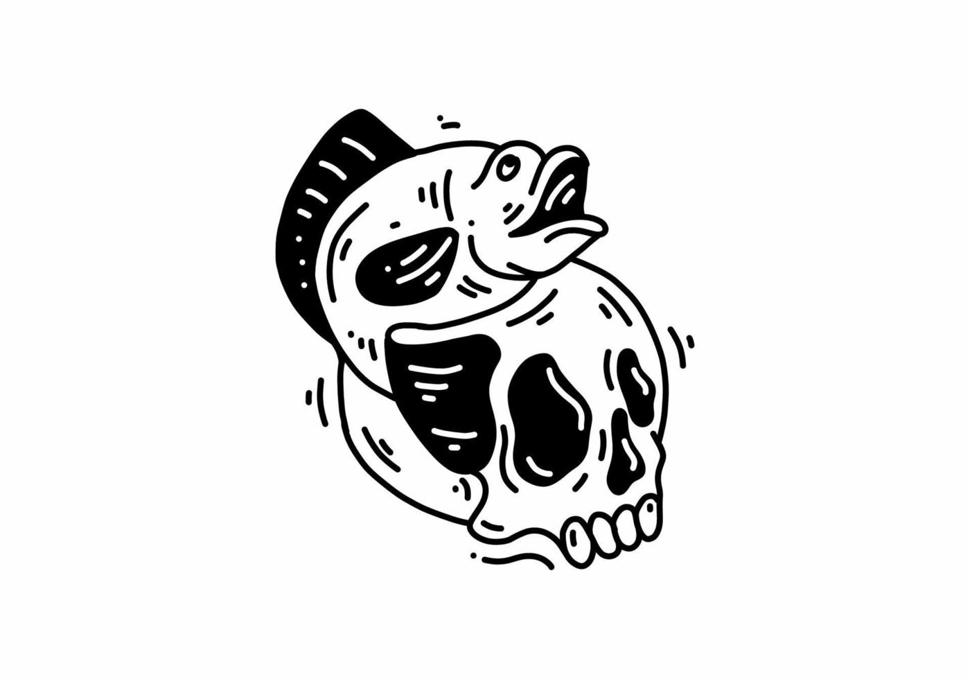 Fish and skull head illustration vector