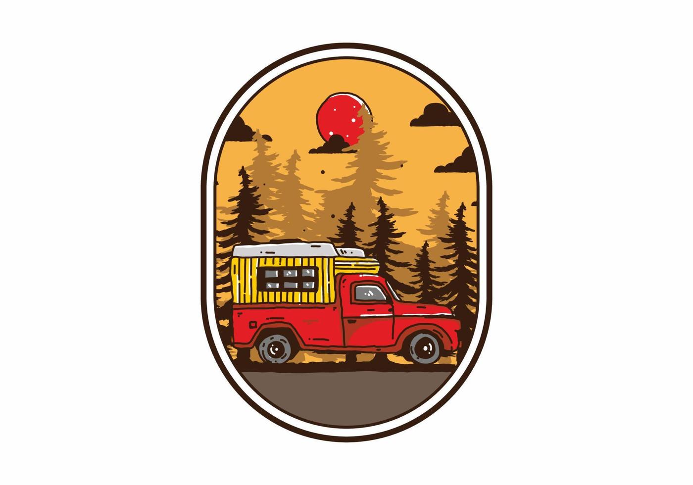 Wood campervan in the forest illustration vector