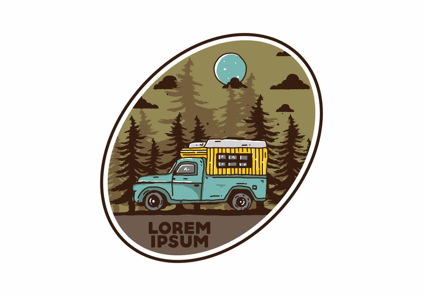 Wood campervan in the forest illustration vector