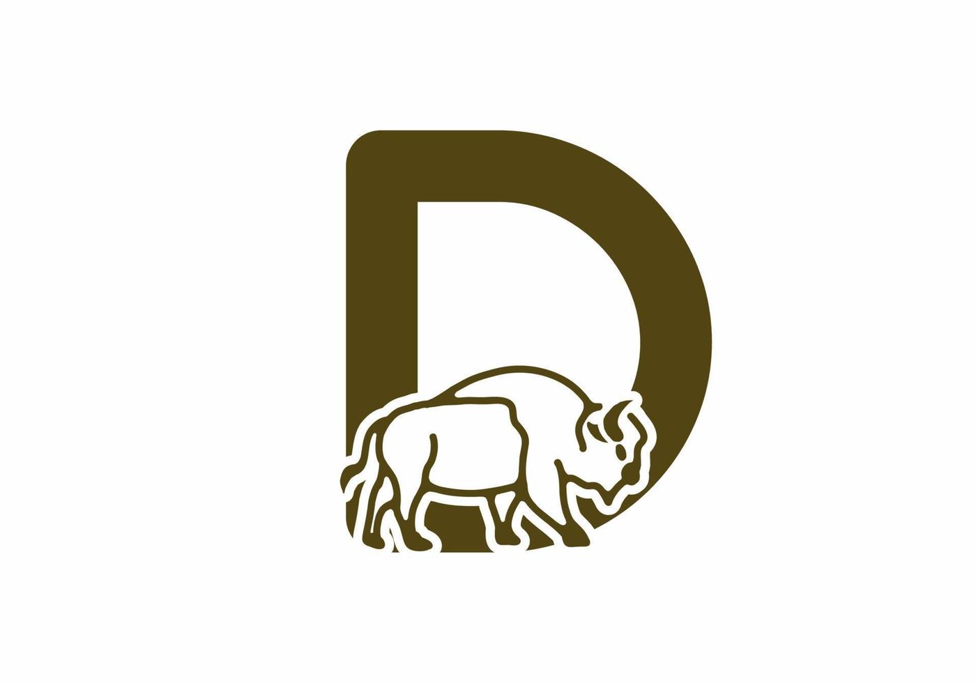Initial letter D with bison line art vector