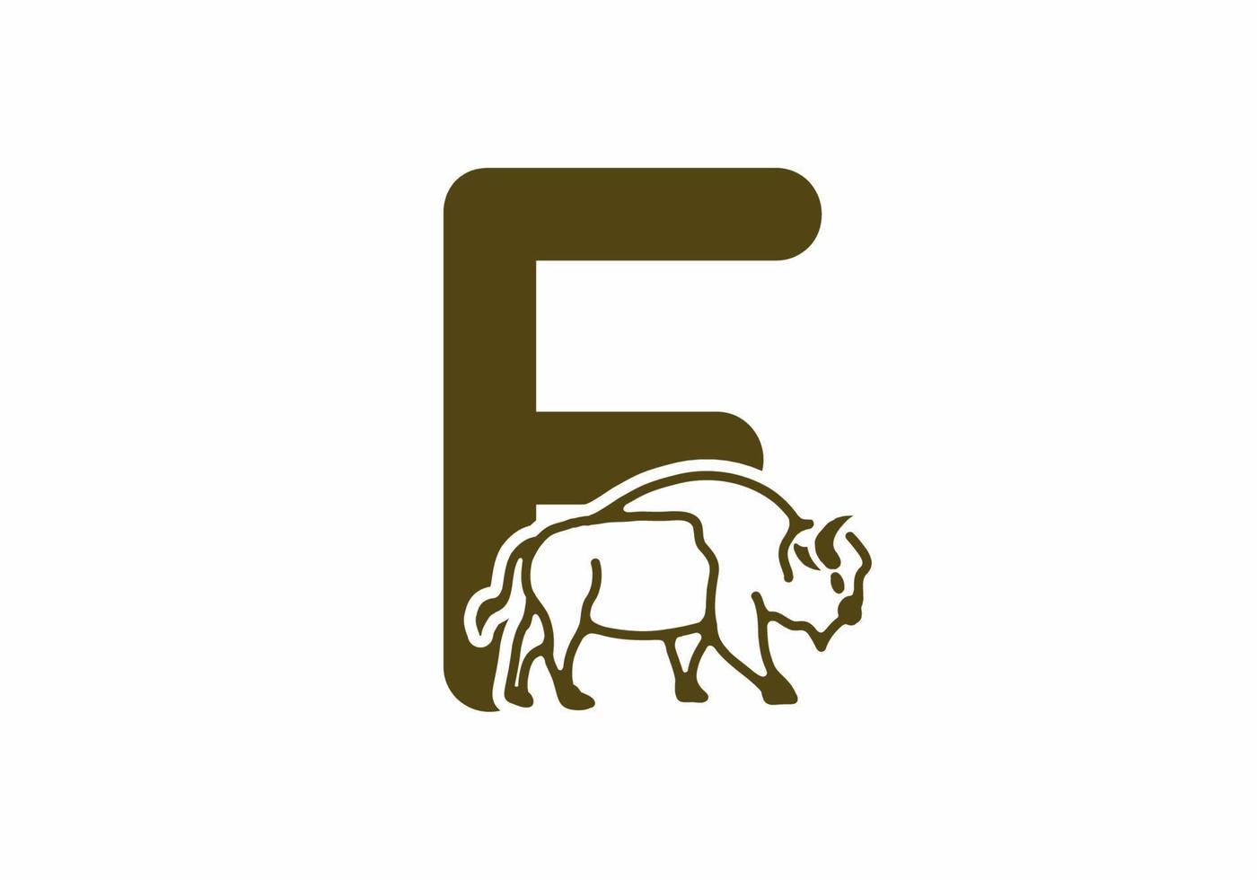 Initial letter F with bison line art vector