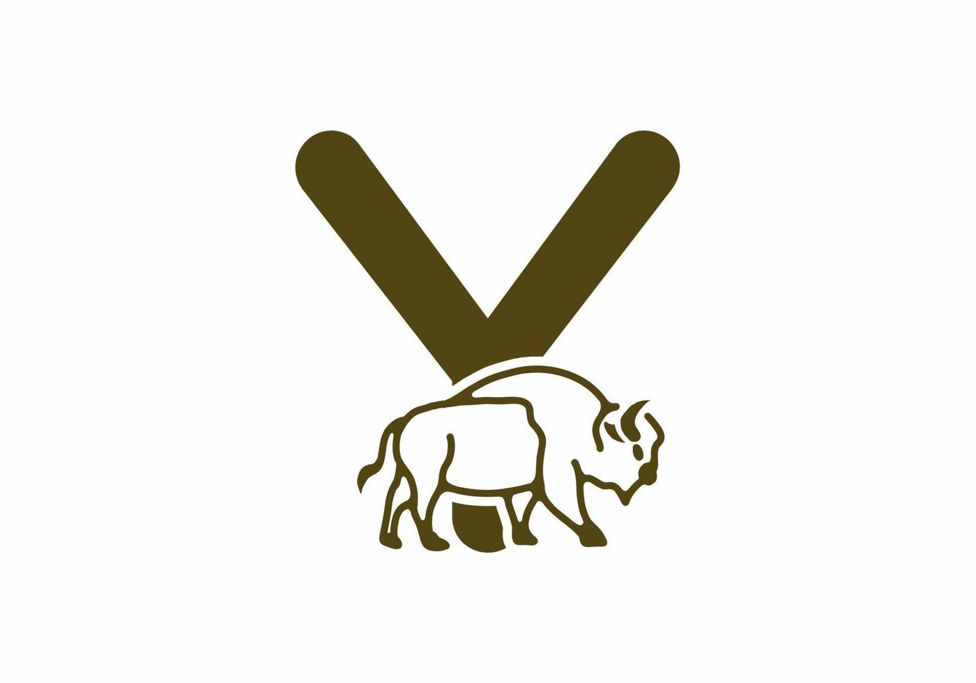 Initial letter Y with bison line art vector