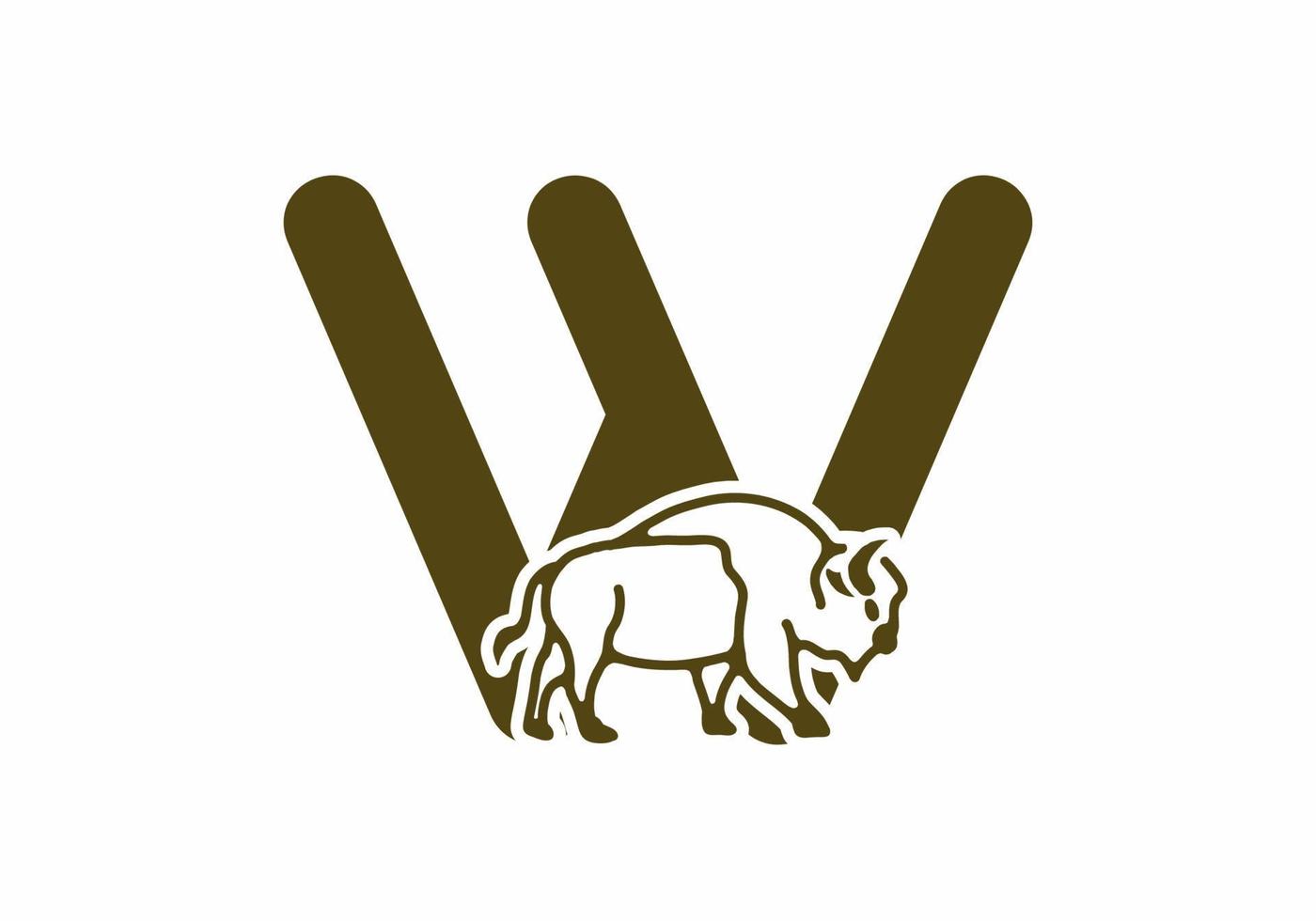 Initial letter W with bison line art vector