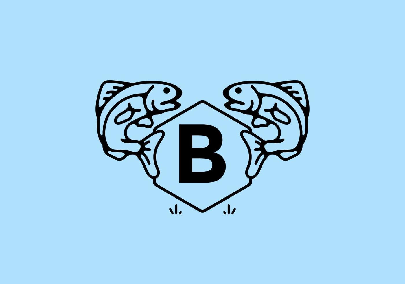 Line art illustration of fish frame with initial letter vector