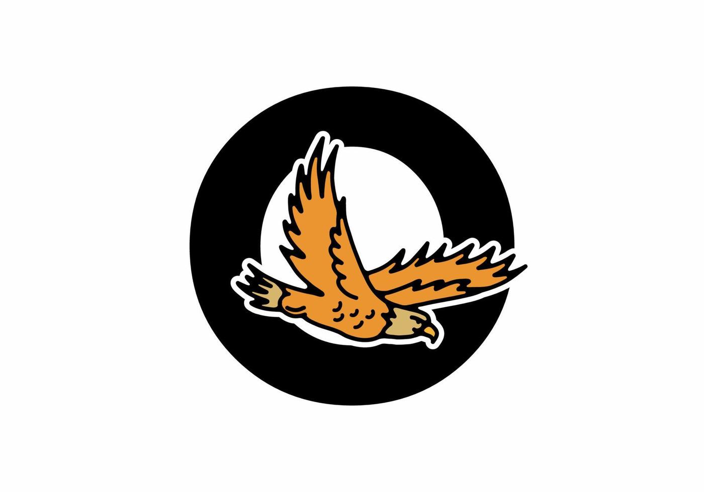 Line art illustration of flying eagle with O initial letter vector