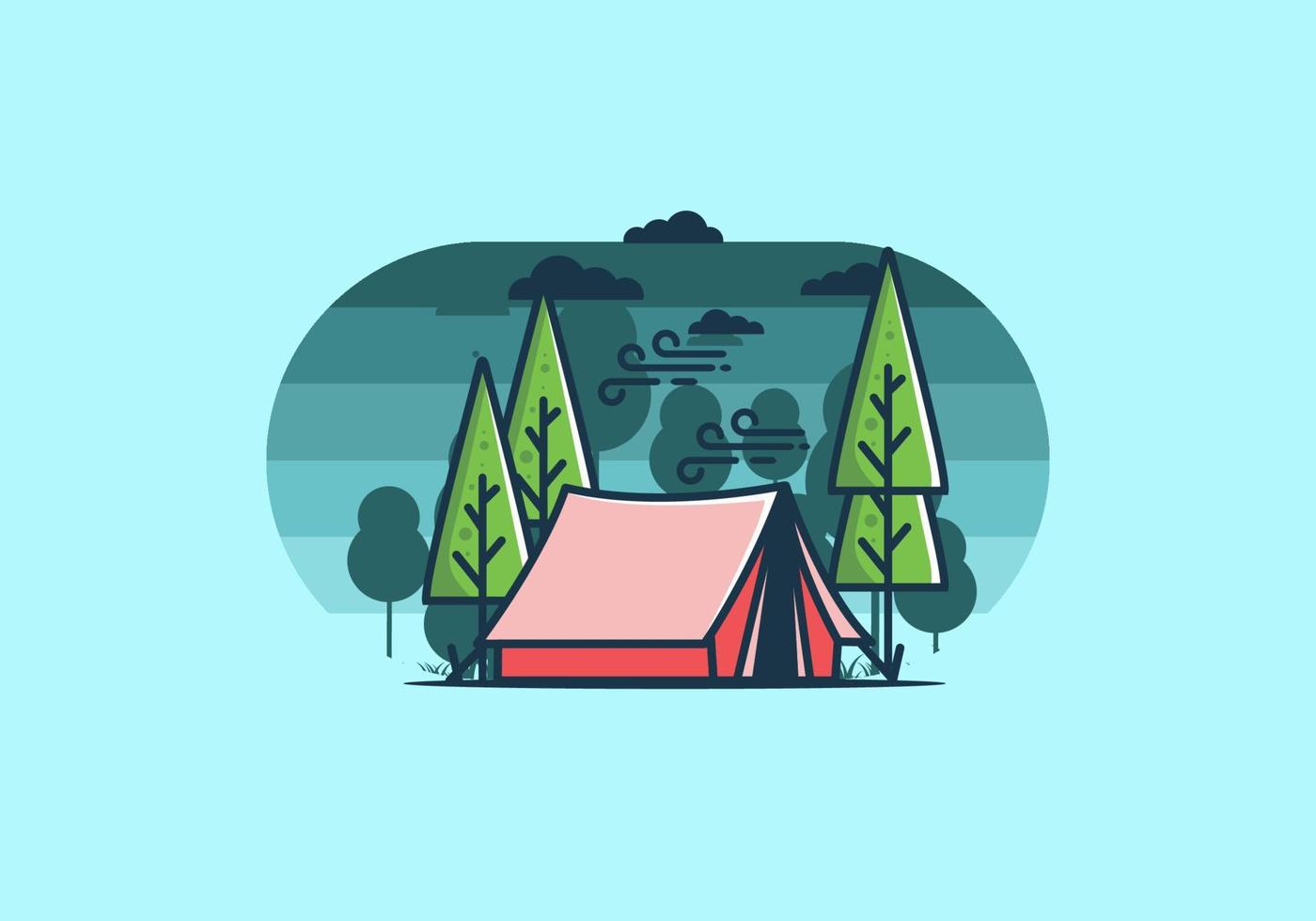 Big camping tent and pine trees illustration vector
