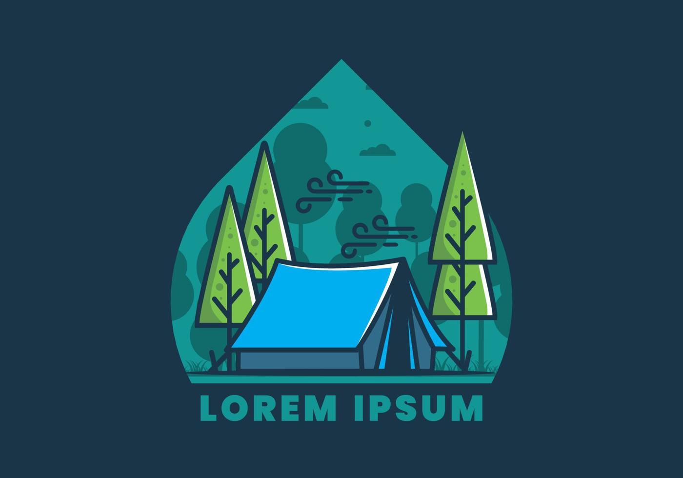Big camping tent and pine trees illustration vector