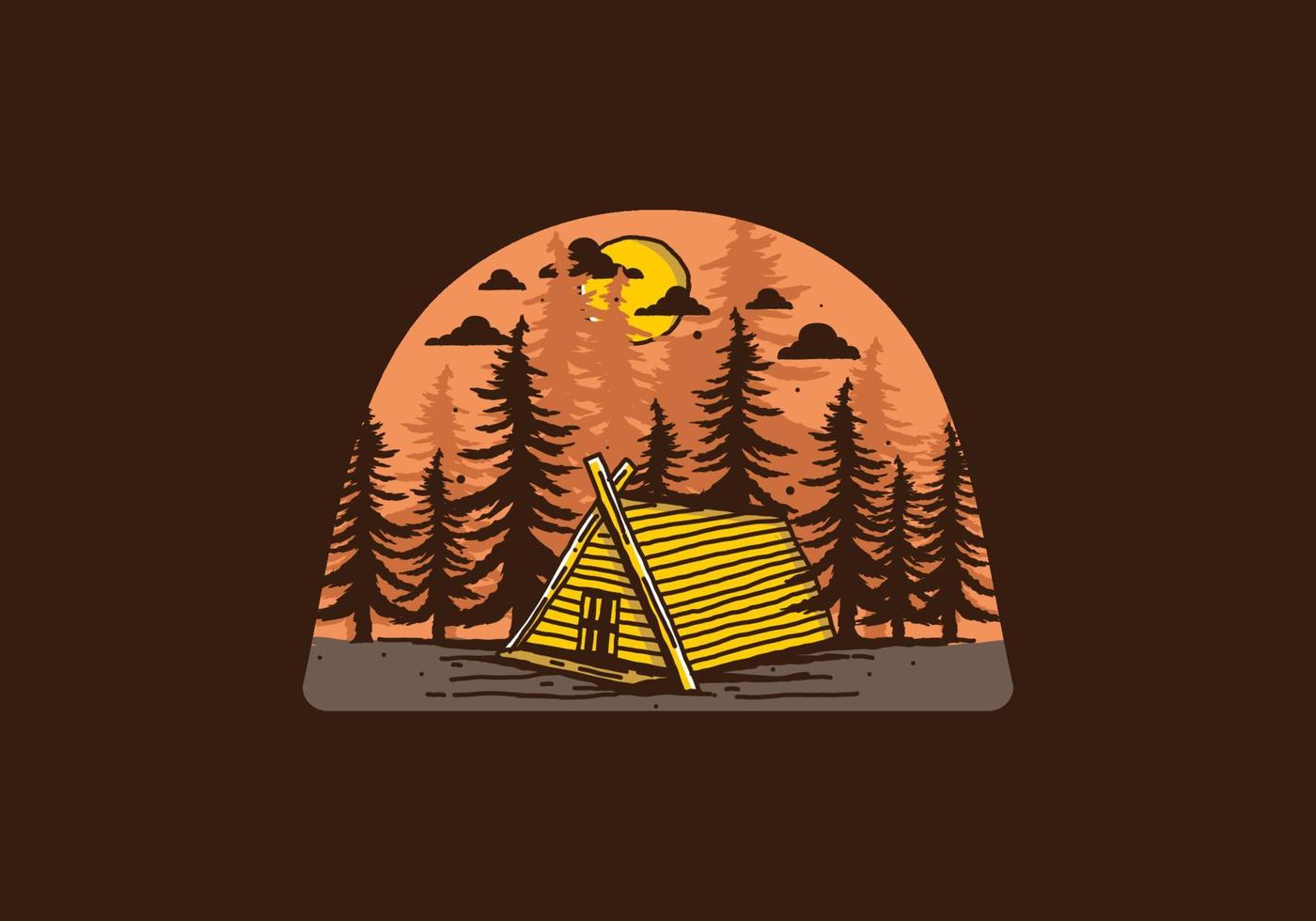 Wood cabin in the jungle illustration drawing vector